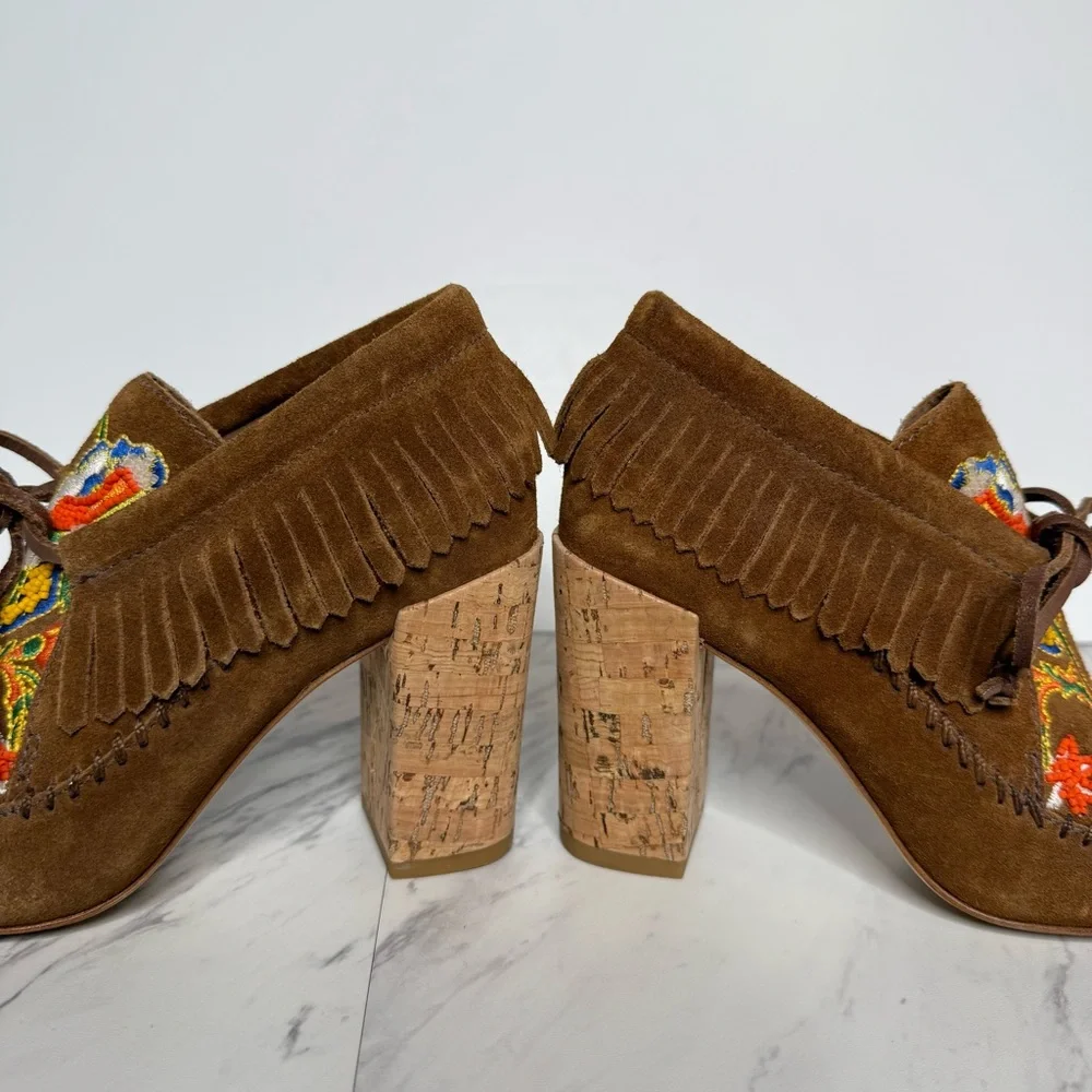 Tory Burch Huntington Fringe Brown Suede Beaded Bootie 5M